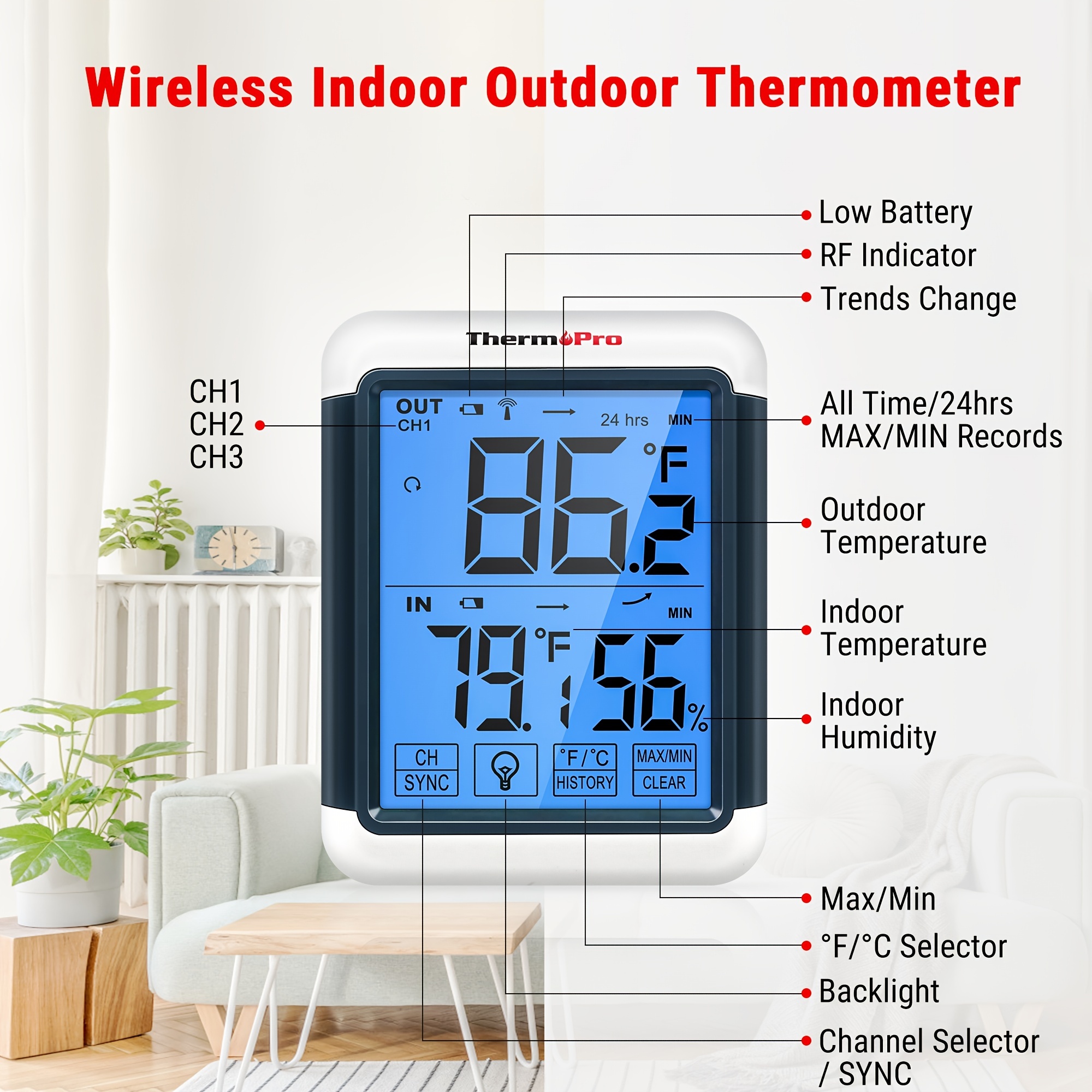 Stay Accurately Informed Of Your Indoor/outdoor Temperature - Temu United  Arab Emirates