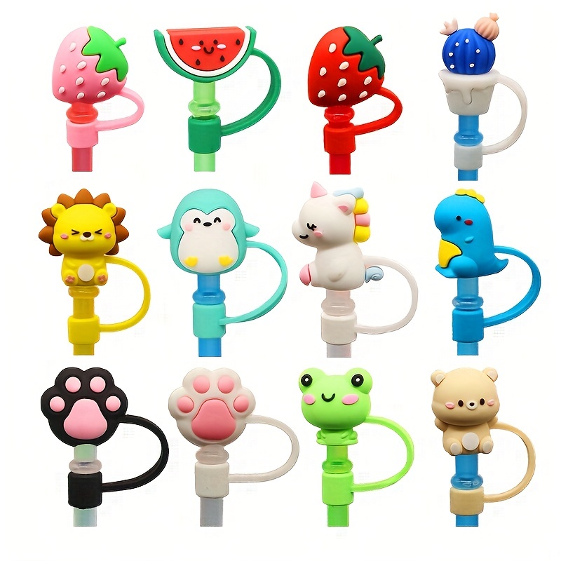 Cute Cartoon Silicone Straw Tip Cover - Reusable Straw Plug For