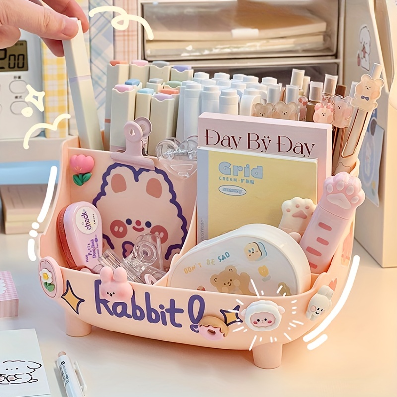 Kawaii Desk Organizer Kawaii Desk Accessories with Kawaii Stickers Cute  Aesthetic Pencil Makeup Storage Container Kawaii Stuff for Room Organizer  School Supplies for Kids Teen Girls Pink 