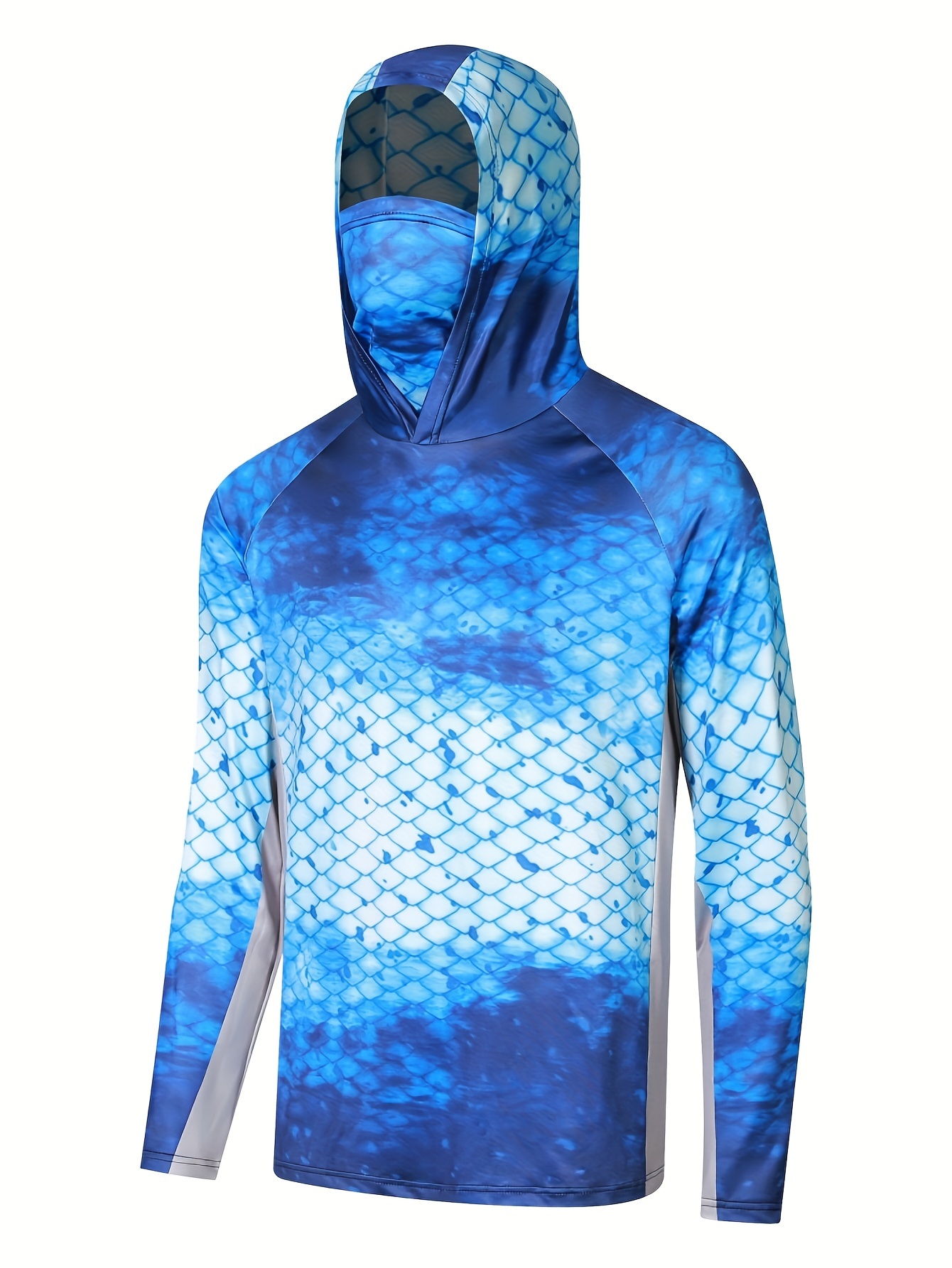 Men's Gradient Color Hoodie with Mask, Anti-UV Sunscreen Sun Protection Fishing Shirt Breathable Quick Dry Hooded Fishing Jersey for Trekking