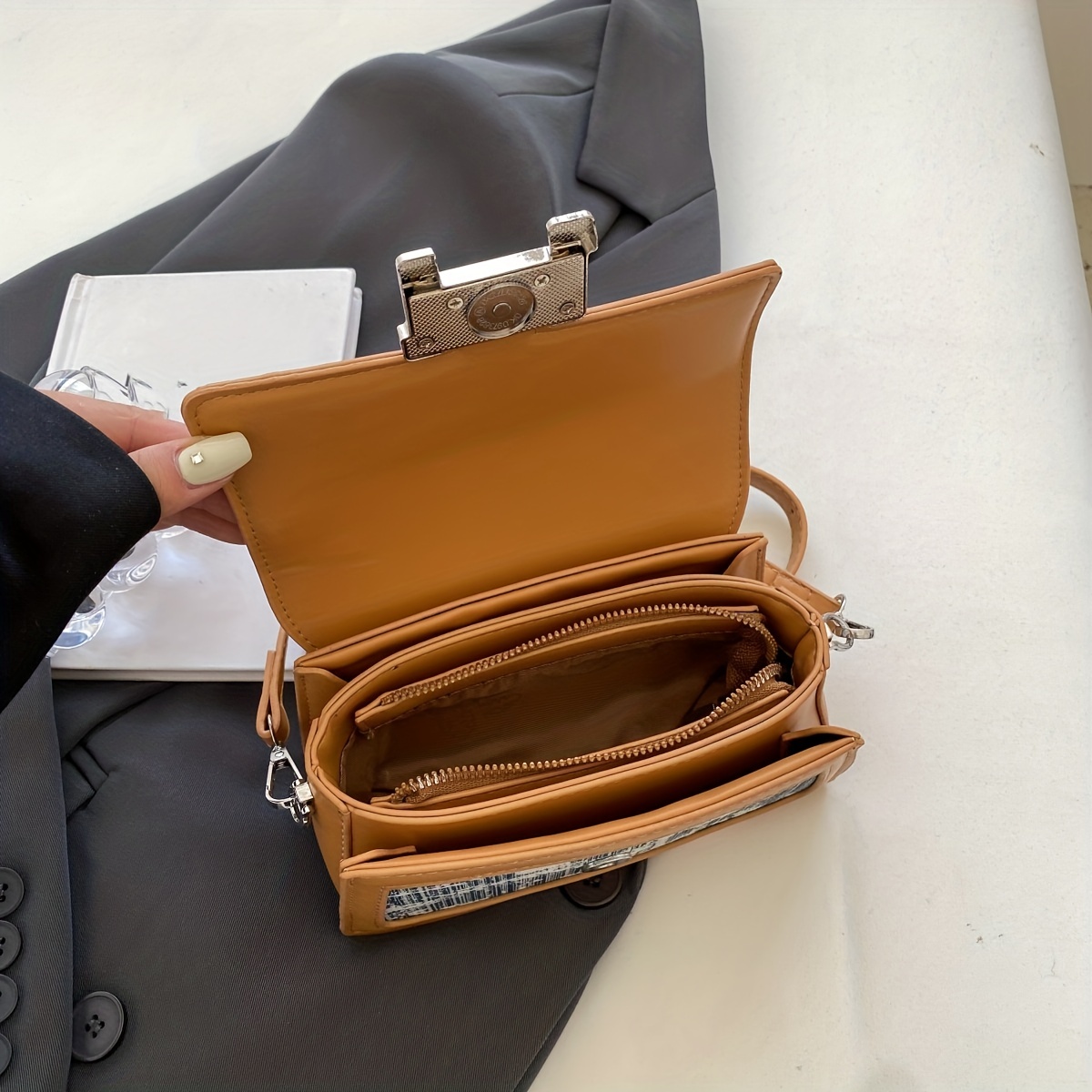 Mini Stitching Satchel Crossbody Bag PU Leather Textured Bag Purse