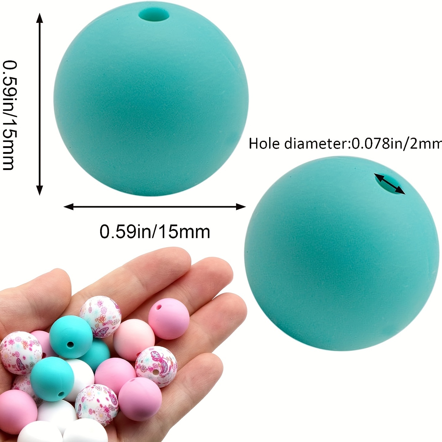 Silicone Beads for Keychain Making 15mm Rubber Beads Bulk DIY Necklace  Jewelry Beads Handmade Crafts - Mix Set 50 PCS