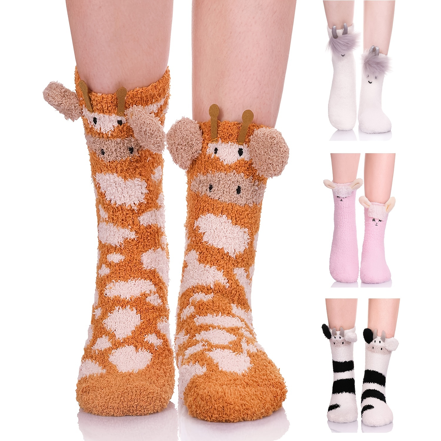 Women's Winter Fluffy Fuzzy Slipper Socks 3d Cartoon Animal - Temu
