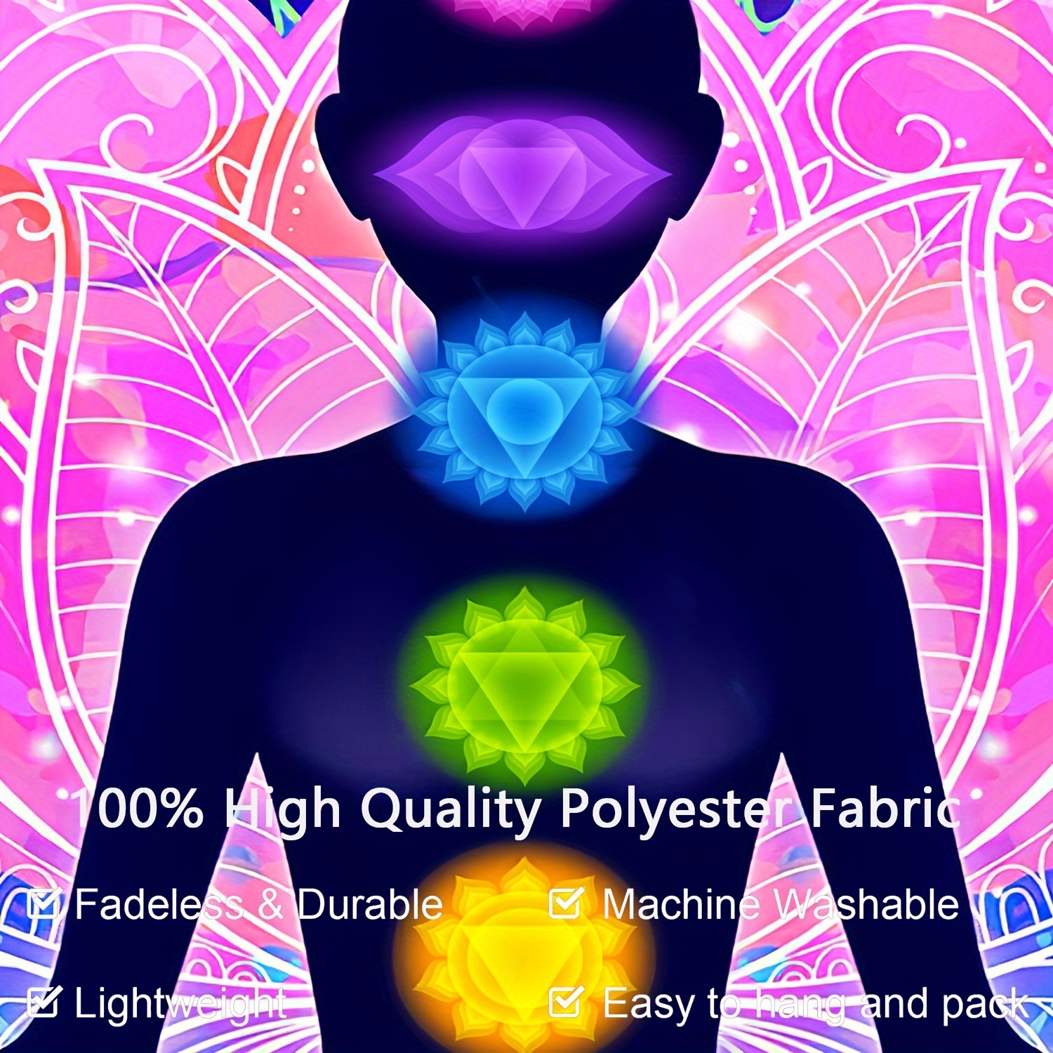 Uv blacklight reactief zeven chakra mandala wandkleed voor huis_voghion.com