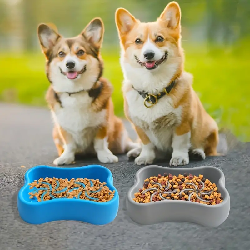 Anti Choking Slow Feeder Dog Bowl Silicone Bone Shaped Dog - Temu