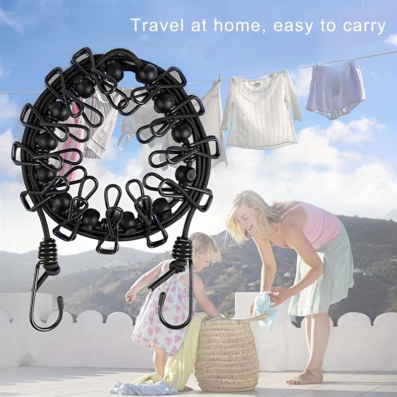 Elastic Portable Travel Clothesline with 12pcs Clips, Durable Windproof  Retractable Clothes Line, Clothes Line Ropes for Indoor Laundry & Outdoor