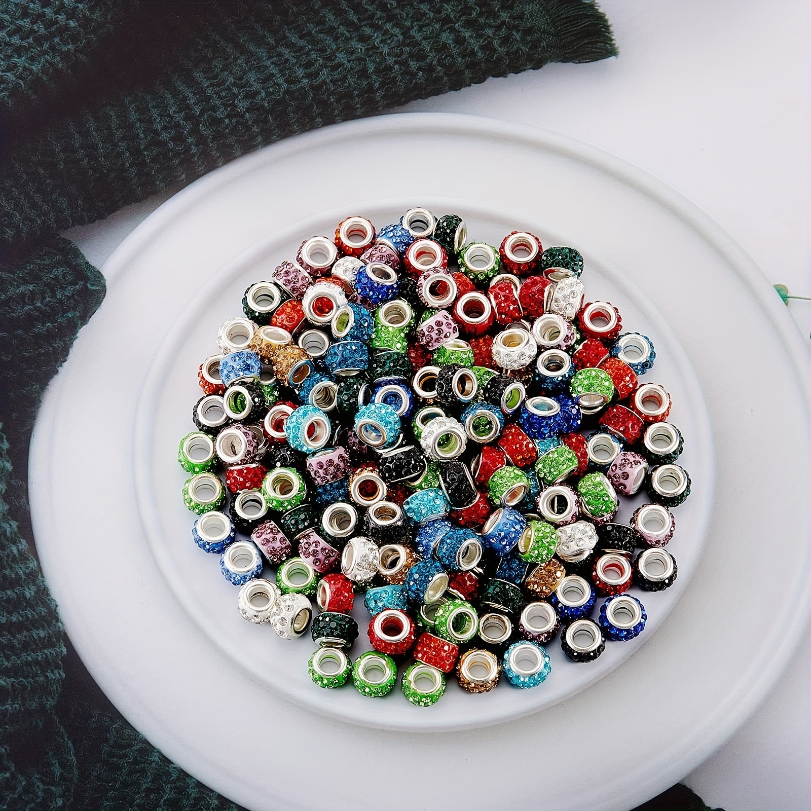  European Large Hole Beads 200Pcs Mixed Color Glass Craft Beads  Assortments Large Hole Spacer Beads Rhinestone Craft Beads for DIY Charms  Bracelet Jewelry Making