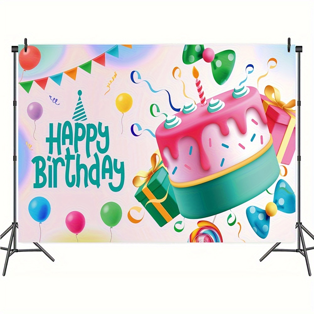 1pc, Happy Birthday Photography Backdrop, Vinyl Rainbow Cake Pattern Baby  Shower Party Cake Table Decoration Banner Photo Booth Props 82.6X59.0 Inch/9