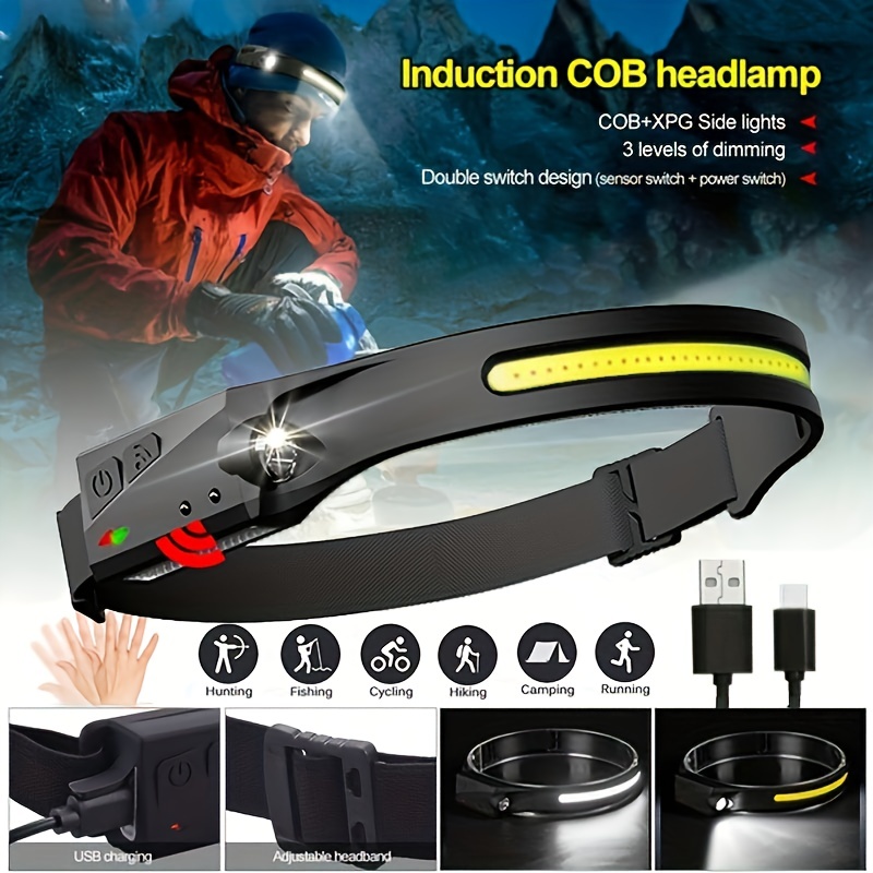 Rechargeable Cob Led Headlamp For Outdoor Activities Built-in Battery,  Waterproof, Bright Light For Camping, Fishing, Cycling Temu South Korea