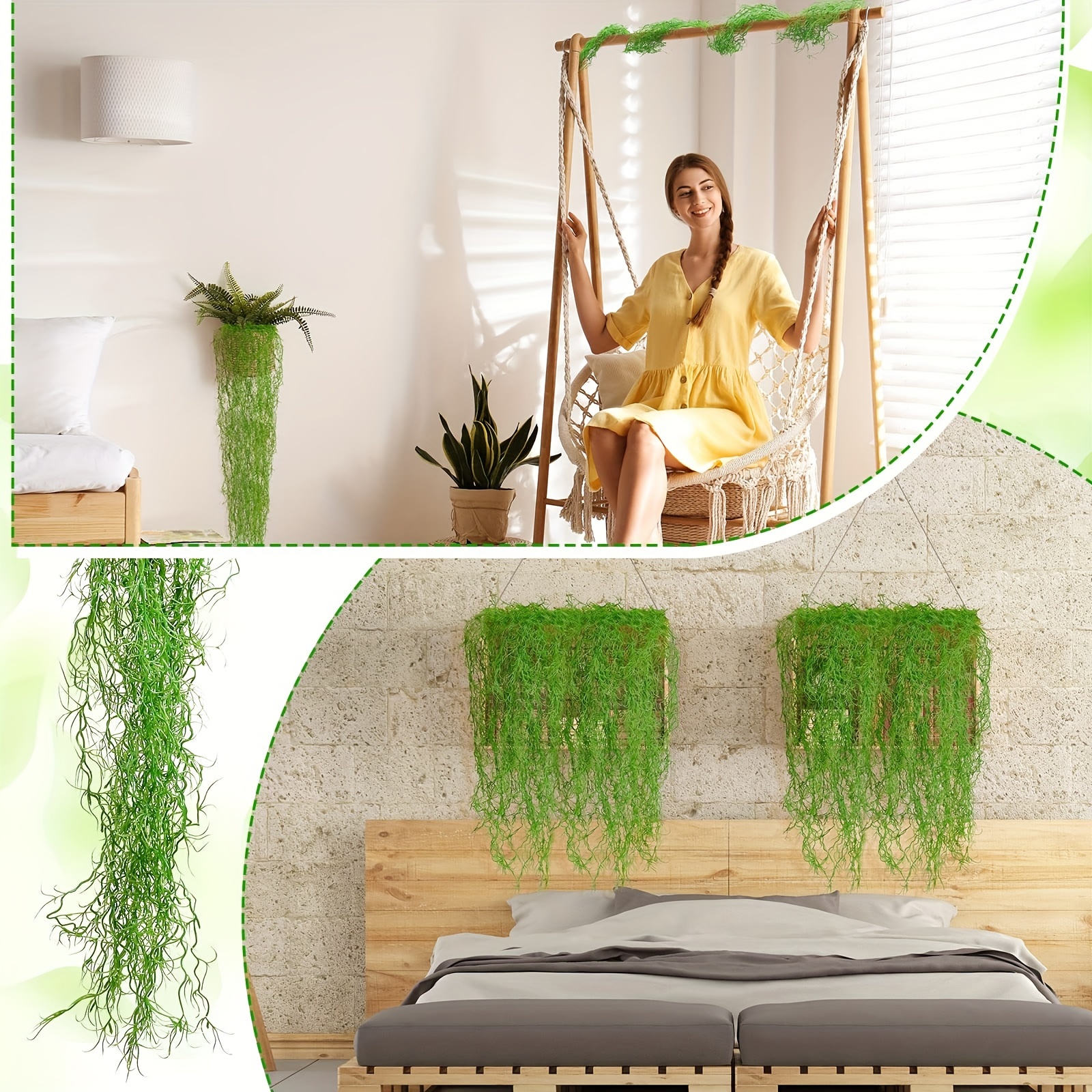 3/6pcs Artificial Hanging Plants - Artificial Spanish Moss For Potted  Plants, Artificial Hanging Moss, And Artificial Green Moss For Handicrafts  - Pla