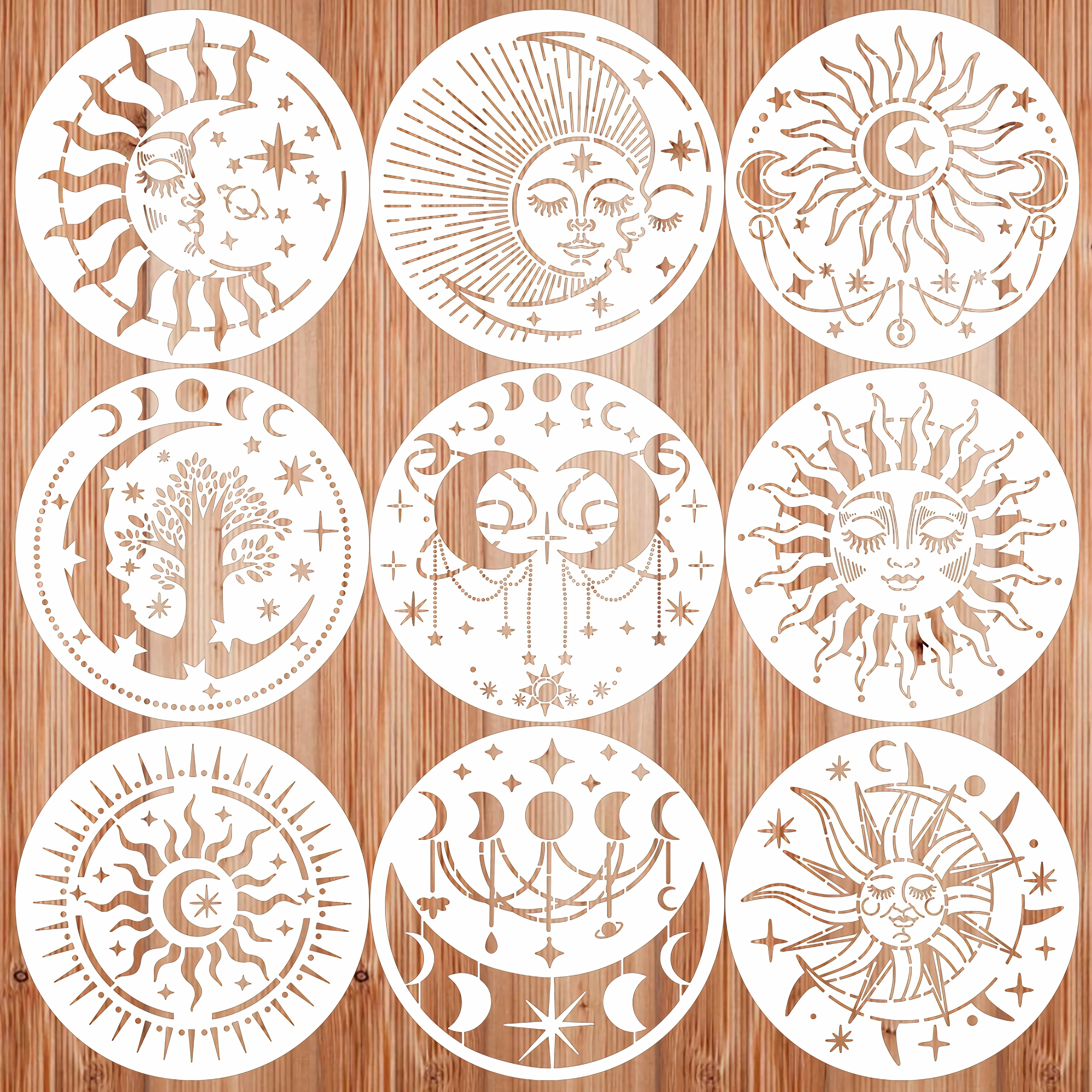 

9pcs Reusable Mandala Sun & Moon Painting Stencils - Perfect For Diy Scrapbooks, Wood Wall Decor & More! Eid Al-adha Mubarak