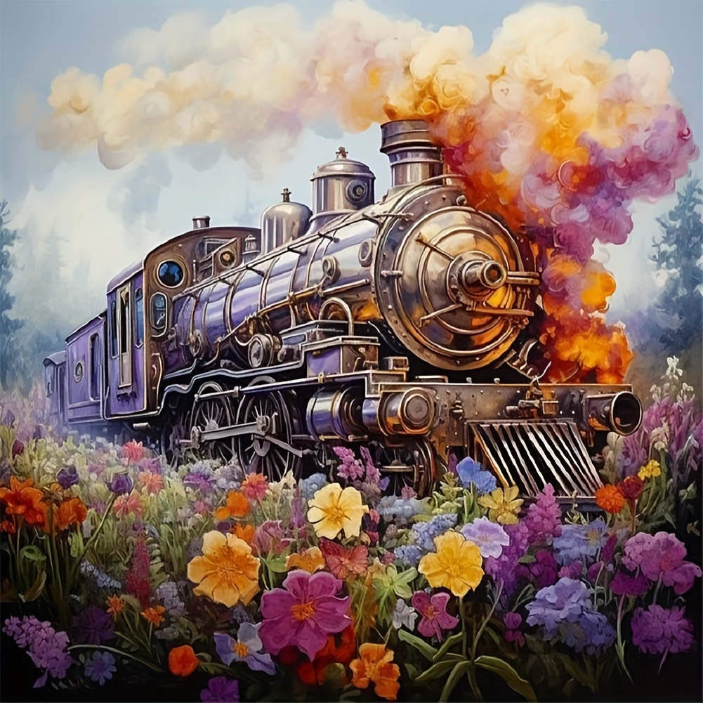 

1pc Large Size 40*40cm/15.7*15.7in Frameless Holiday Surprise Gift Diy Handmade 5d Diamond Painting Flower Train Full Diamond Painting Art Embroidery Diamond Painting Art Craft Wall Decoration