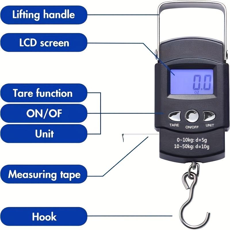 50kg x 0.01kg Electronic Digital Handing Mini Pocket Scale 10g Portable Luggage Travel Fishing Scale Kitchen Hook Balance Weighing, Size: One size