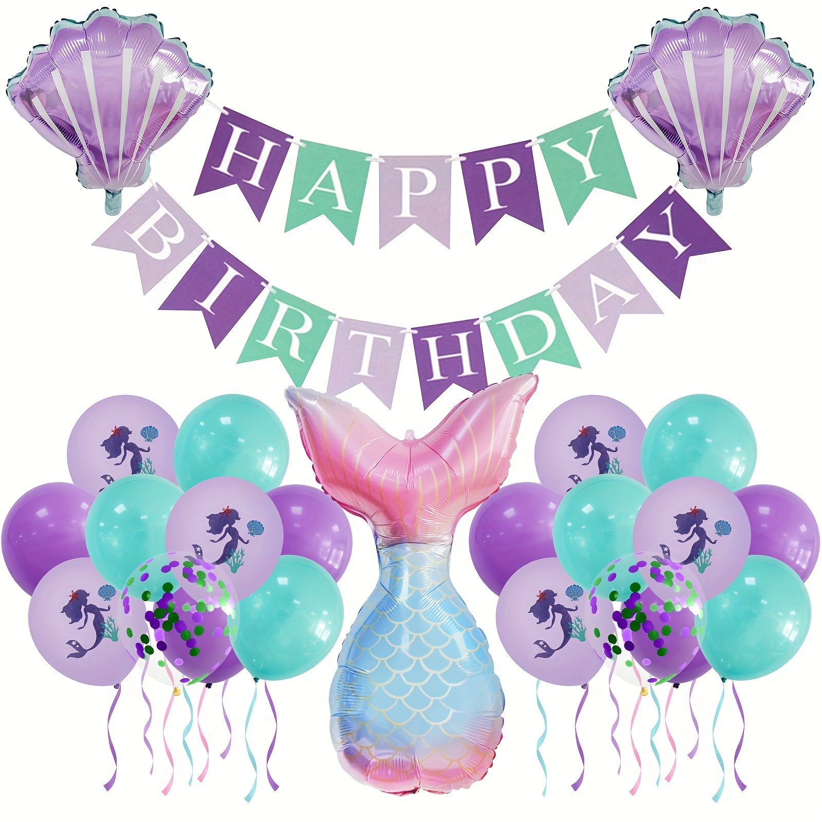 Digital Mermaid Tail Shell Happy Birthday Balloon Perfect - Temu