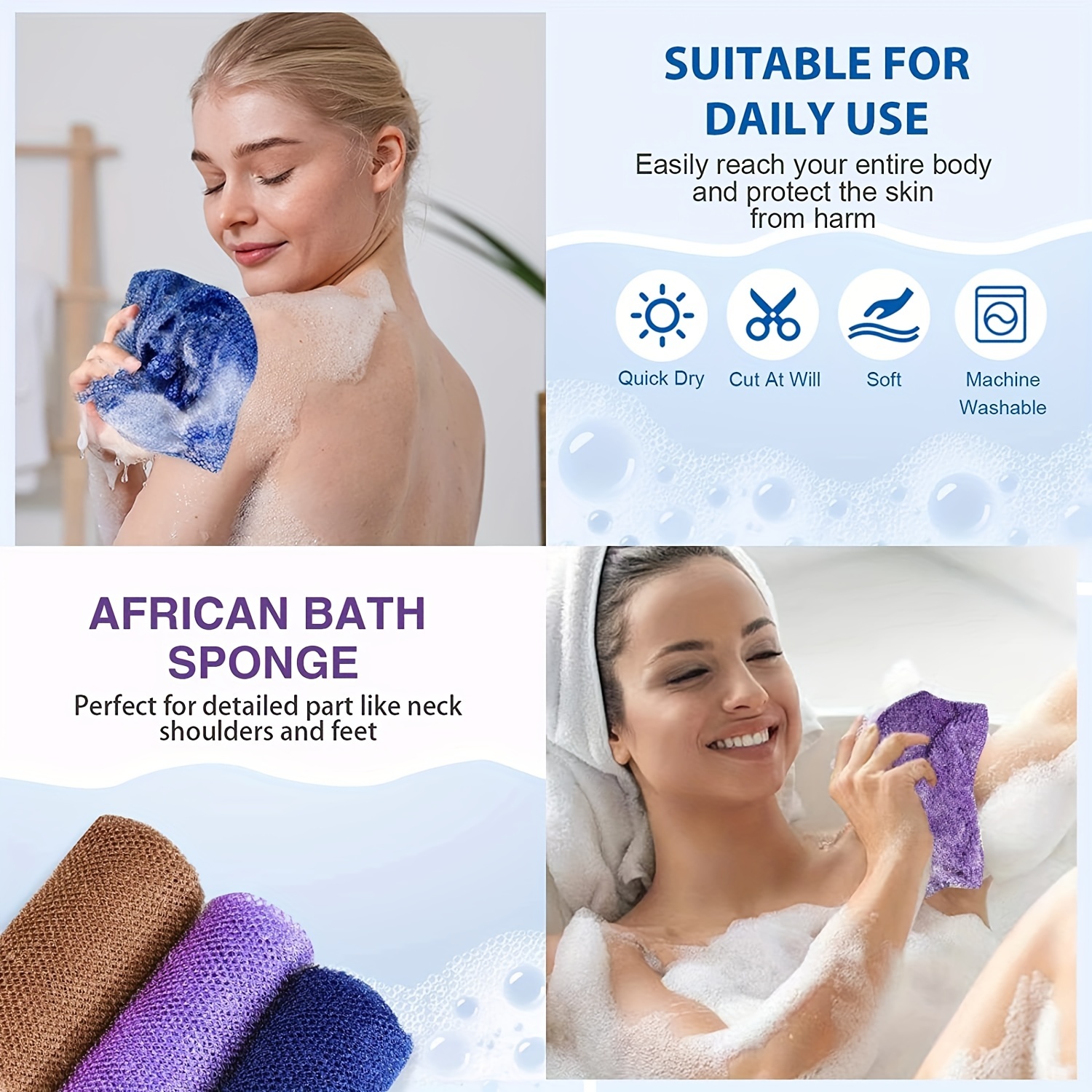 4 Pieces African Net Sponge Long Net Bath Sponge Exfoliating Shower Body  Scrubber Back Scrubber Skin Smoother Body Exfoliating Cloth Nylon Bathing  Scrubber for Men Women for Daily Use : : Beauty