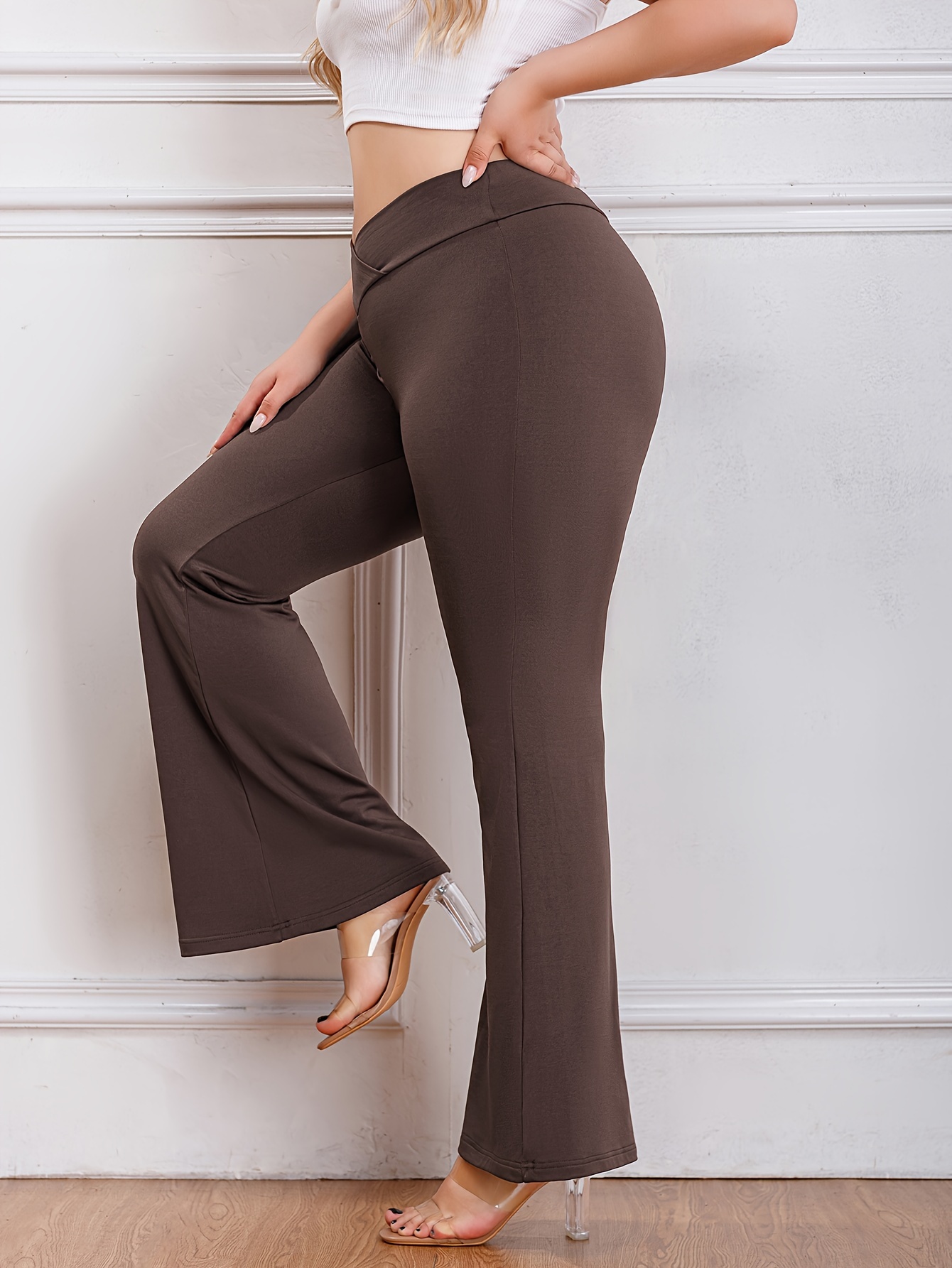 Pantalones Casuales De Talla * Pantalones Acampanados De Talle Alto Y  Elásticos Para Mujer