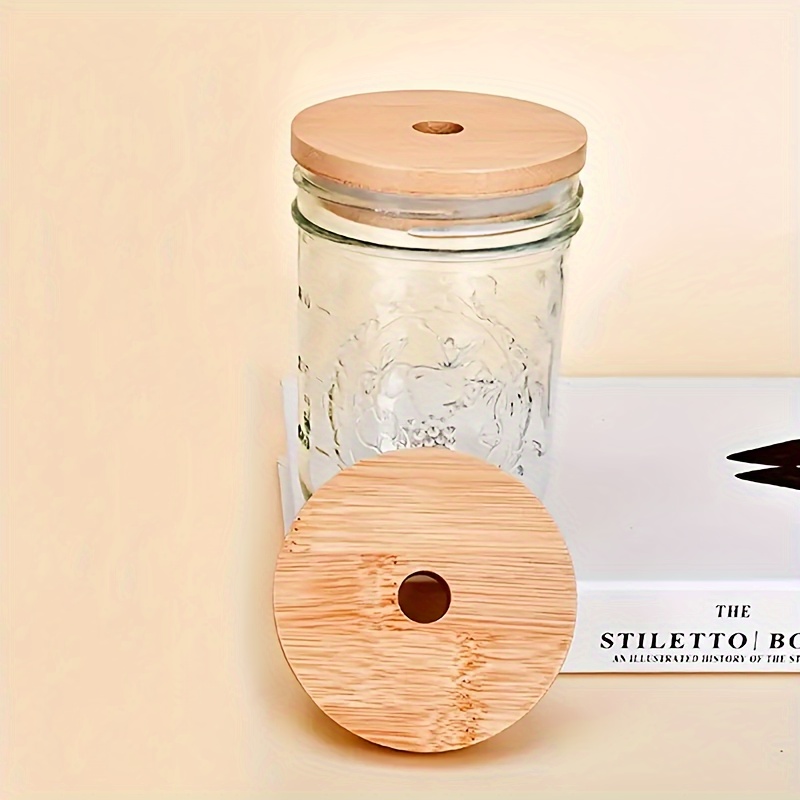 Regular Mouth 70mm Bamboo Mason Jar Lid With Straw Hole - Buy