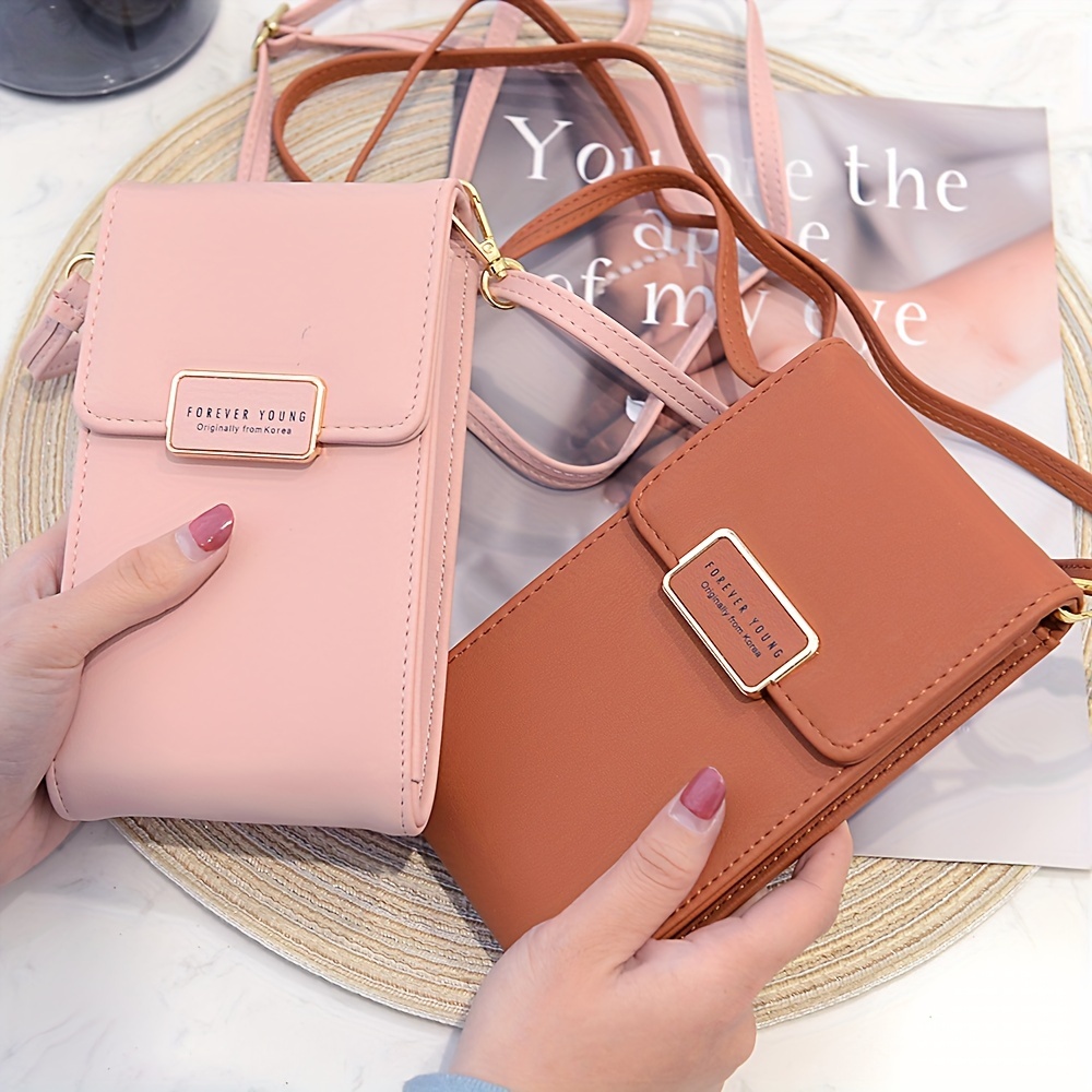 Simple Flap Cell Phone Crossbody Bag, Pu Leather Textured Bag