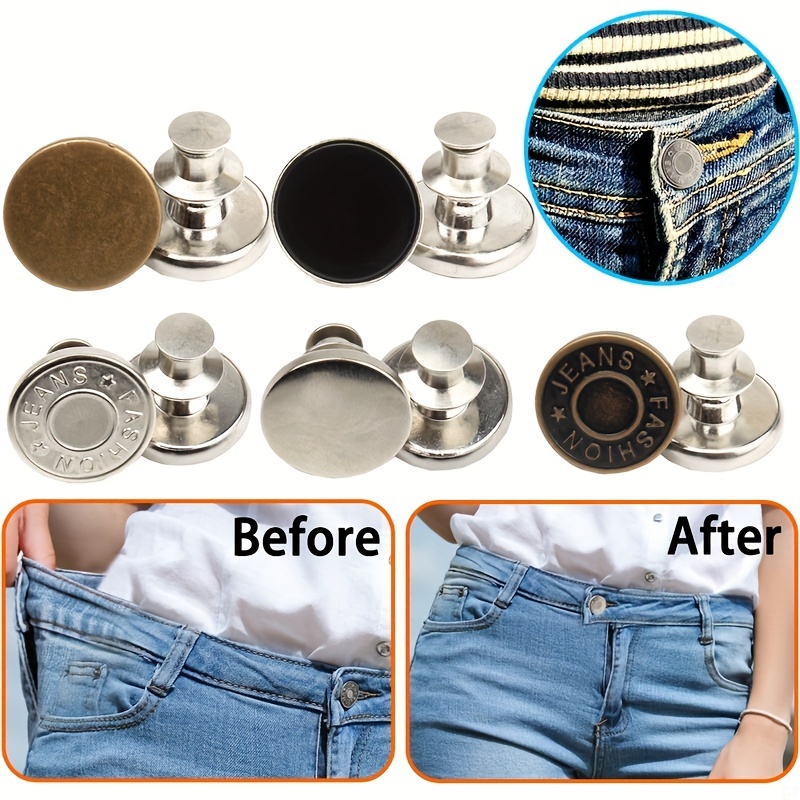 8PCS Perfect Fit Instant Button, Instant Buttons, Jean Replacement Buttons  Removable Button No Sew Buttons to Extend or Reduce an Inch to Any Pants