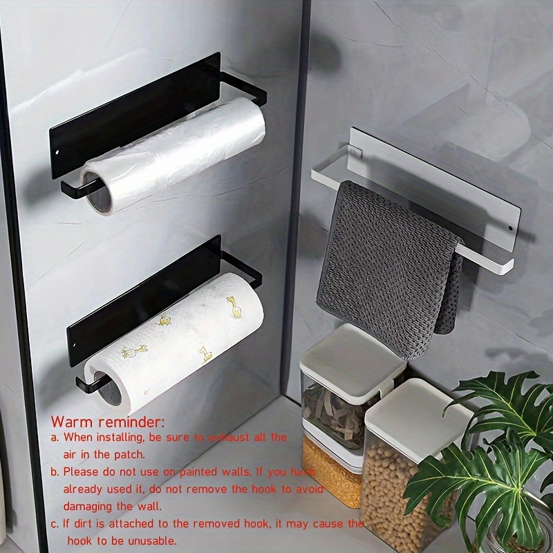 Paper Towel Holder Under Cabinet, Stainless Steel Kitchen Roll Holder Matte  Black, Self-Adhesive Kitchen Towel Rack Wall-Mounted, Suitable for Pantry