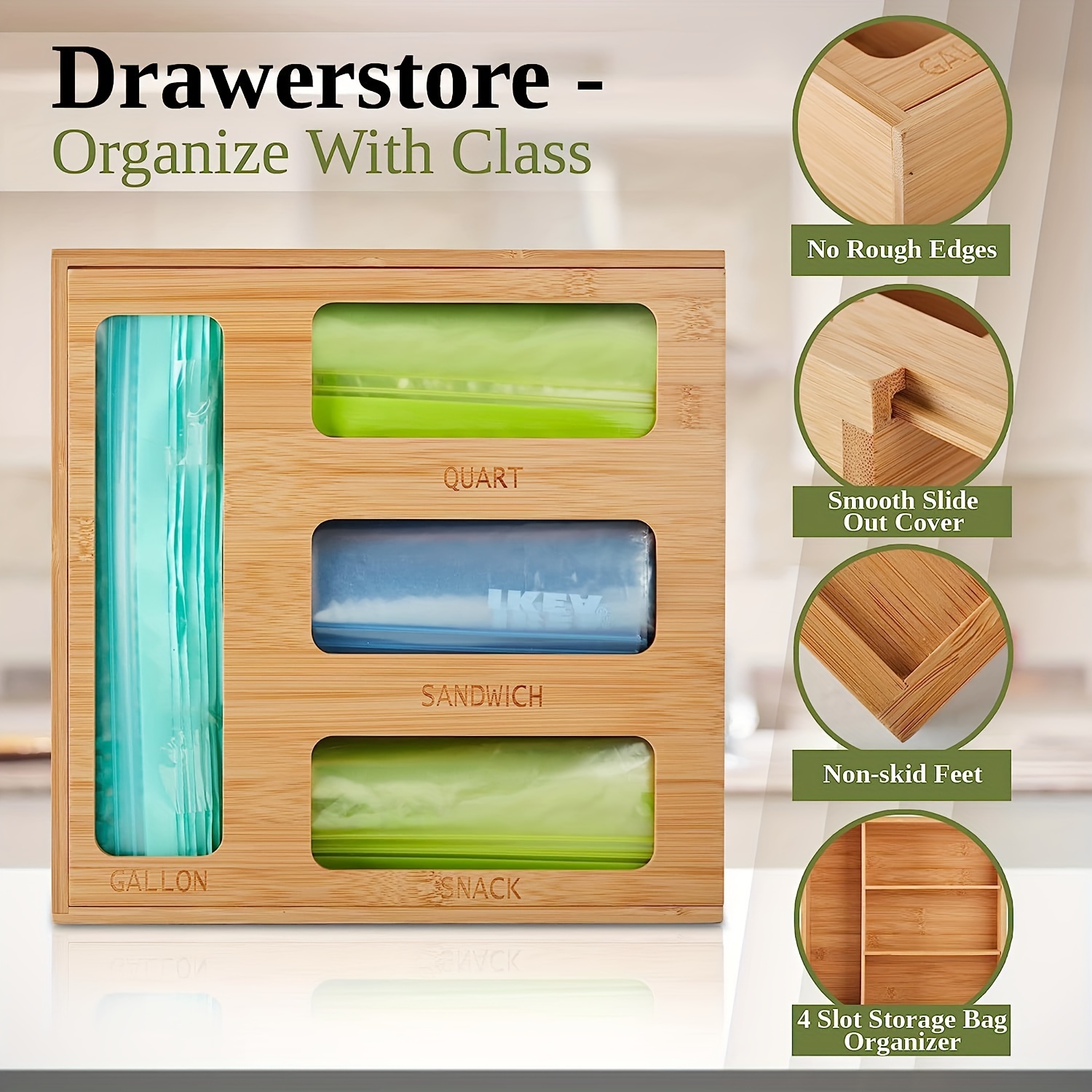 Bamboo Storage Bag Finishing Box, Fresh-keeping Bag Box, Kitchen