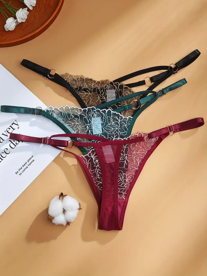 Ring Linked Lace Thongs Soft Comfy Cut Intimates Panties - Temu