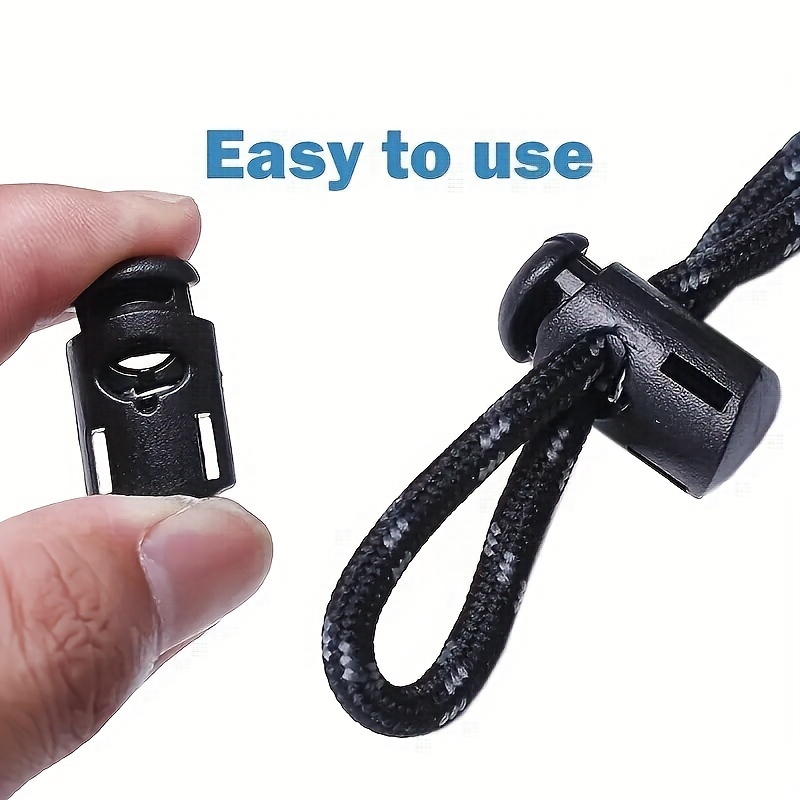 40Pcs Cord Lock Plastic Cord Locks for Drawstrings Black Spring Toggle  Stopper with 4 Sizes Elastic Cord Adjuster Shoelace Fastener Lock for  Drawstring Paracord Shoelaces Clothing and Bags