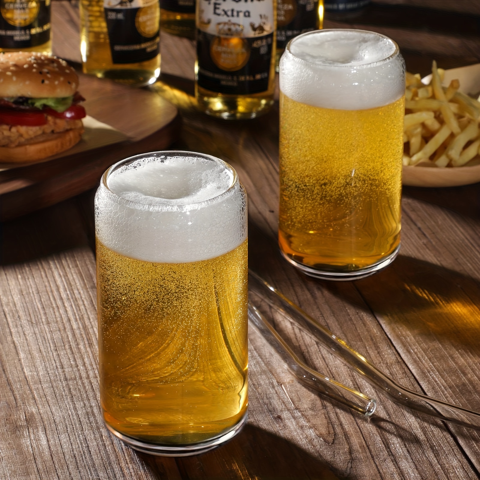 Beer Can Shaped Glass Cups With Bamboo Lids And Glass Straws - Perfect For  Smoothies, Boba Tea, Whiskey, Water, And More - Ideal Gift - Temu Australia