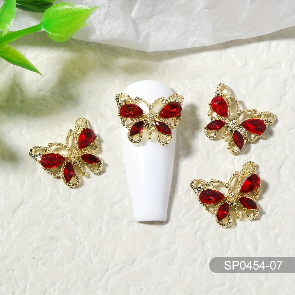 10pcs Butterfly Nail Art Charms with Crystal Zircons 3D Alloy Nail Accessory