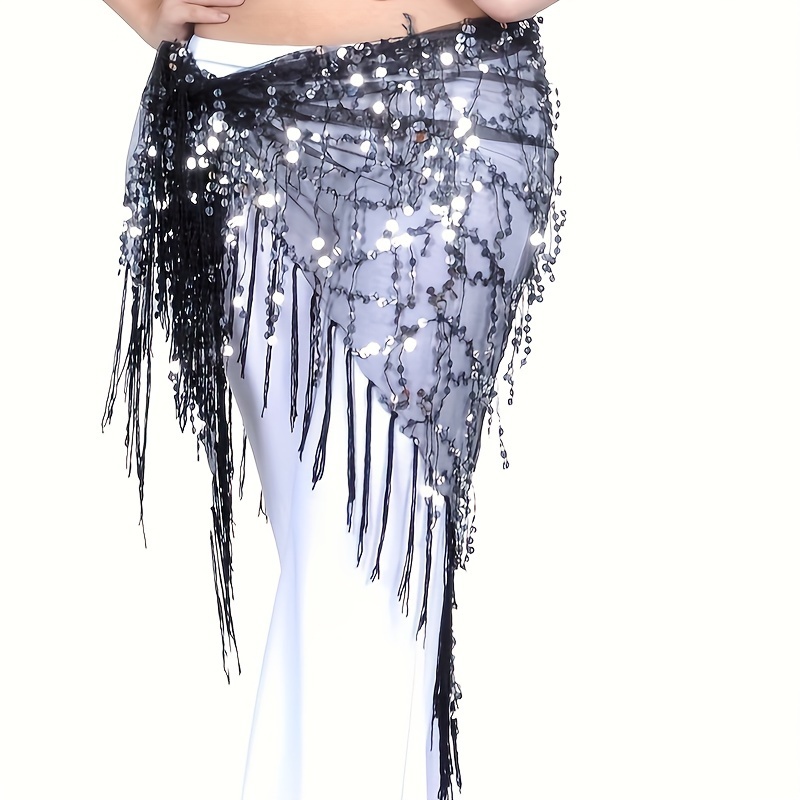 Glitter Sequins Belly Dance Hip Scarf With Tassel Triangle Belly Dancing  Hip Scarf Wrap Skirt For Women Rave Outfit Carnival Costume Dance  Accessories