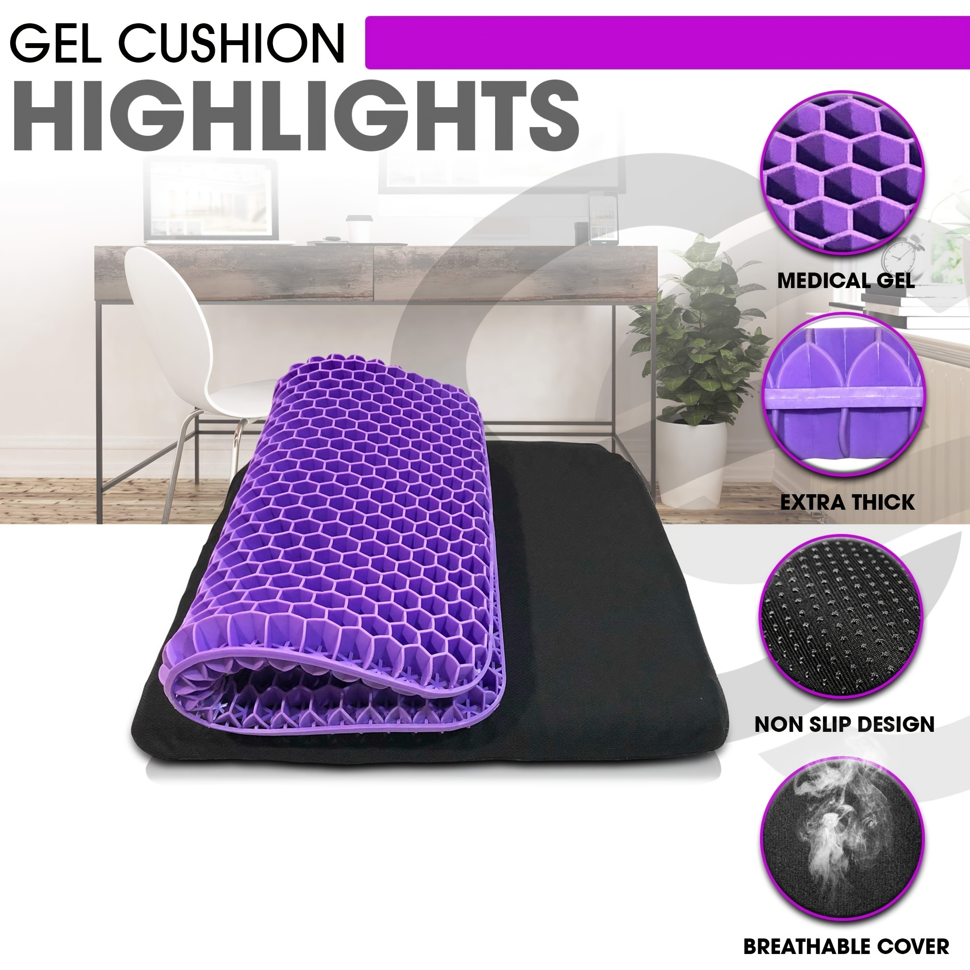 GEL SEAT CUSHION Double Thick Egg Crate Non-Slip Pain Relief