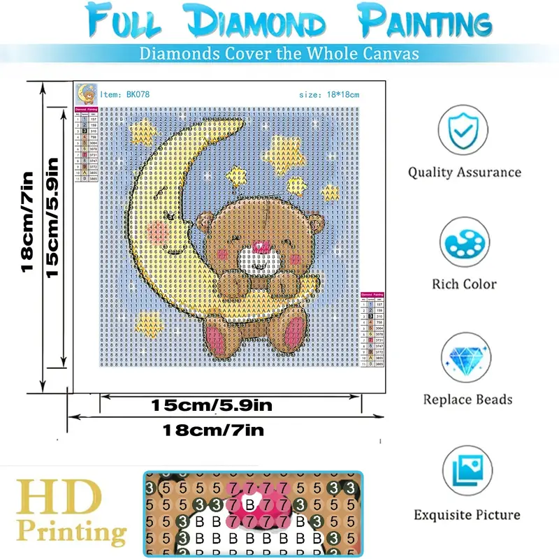 Diamond Painting Kits, Diamond Art Cartoon Bear, Diamond Dots Gem