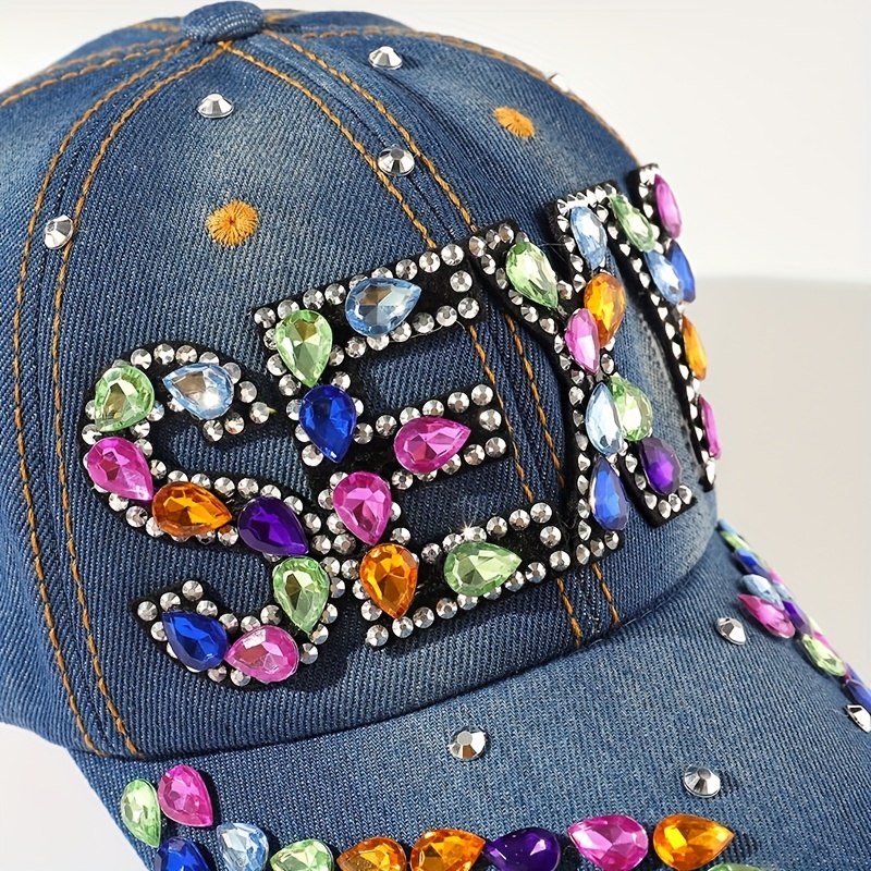 SEXY Denim Rhinestone Bling Adjustable Hats