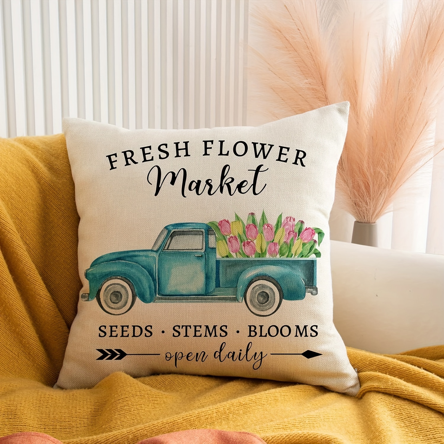 Spring Pillow Covers Farmhouse Vintage Truck Bicycle Floral Temu