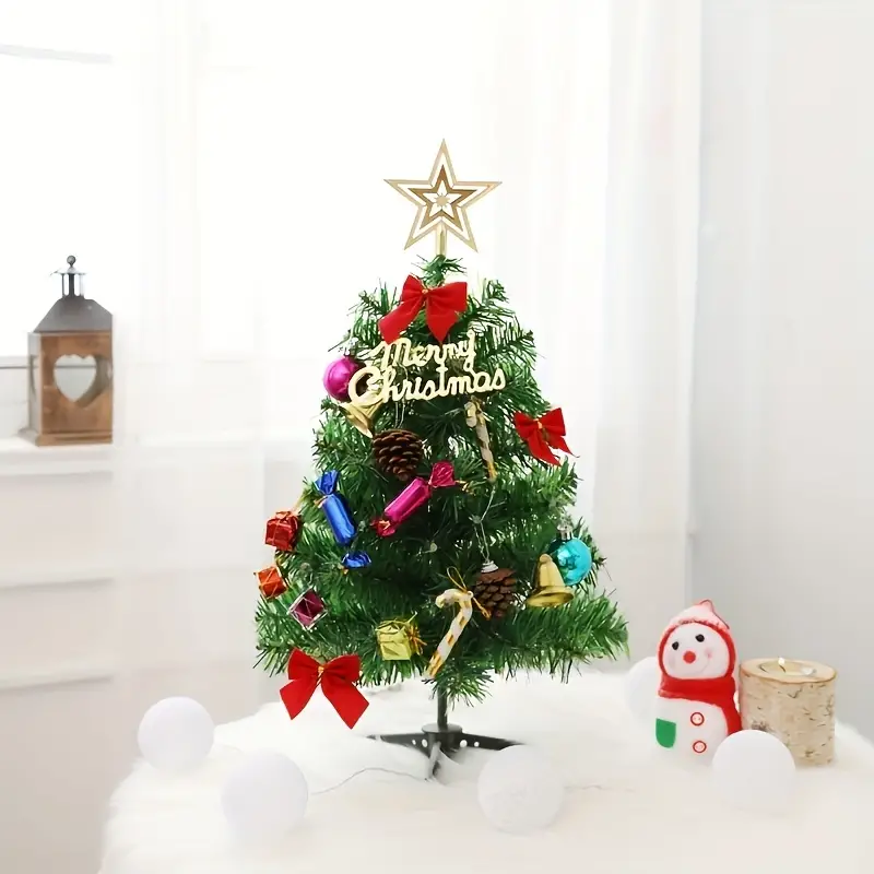 mini christmas tree artificial small desktop christmas tree with led light string and decorations for holiday home and office decoration details 6