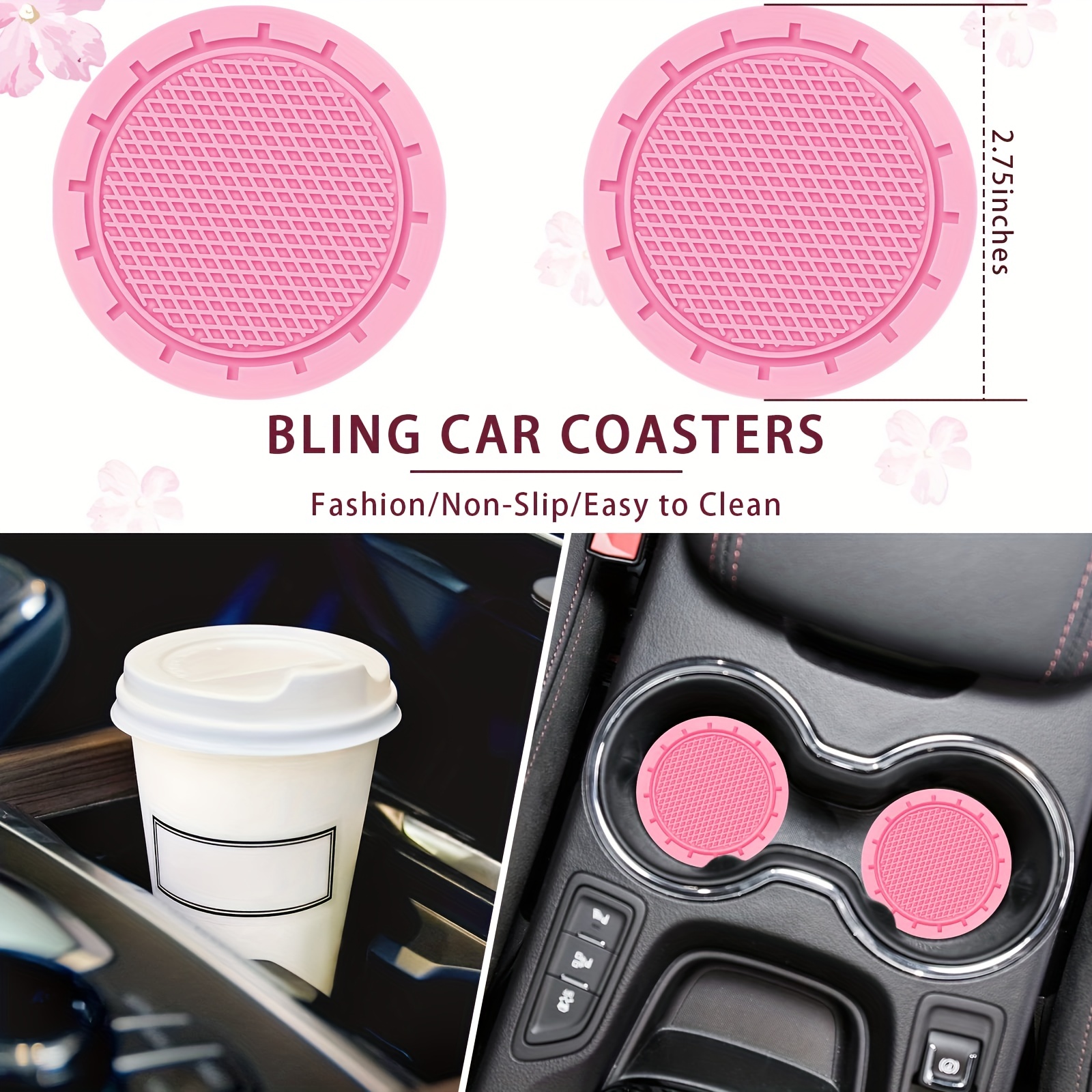 Coprivolanti rosa bling per auto con sottobicchieri auto BONUS 2PCS,  Coprivolante elastico per donne e ragazze e uomini, accessori per auto  universali da 15 pollici per ragazze. : : Auto e Moto