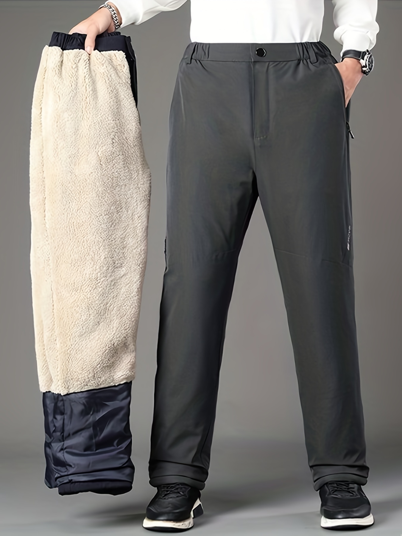 New Mens Winter Warm Pants Thermal Trouser Mid Waist Fur Lined