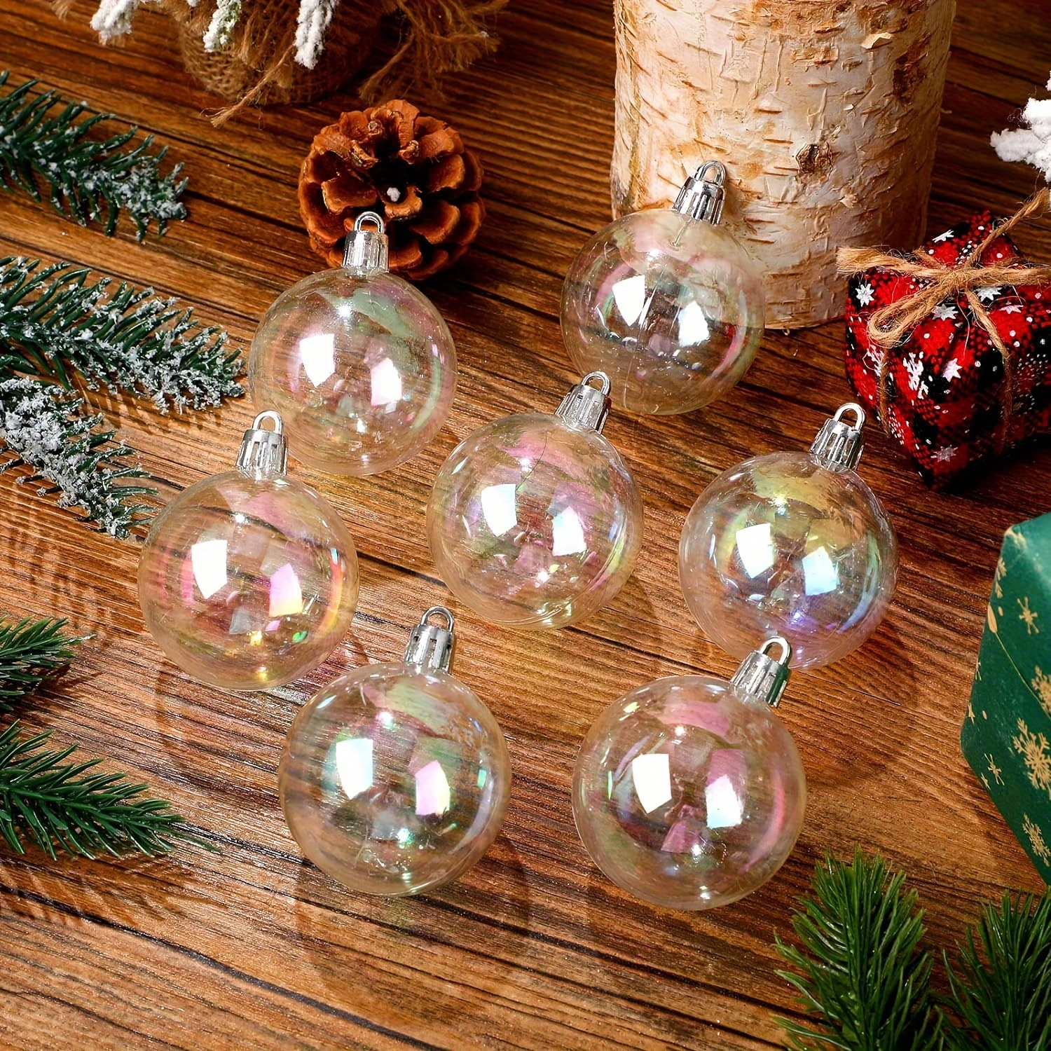 Christmas Iridescent Ornaments Balls Plastic Iridescent Ornaments Clear  Ornaments Small Iridescent Ornaments Christmas Tree Decorations (12 Pcs,  1.18