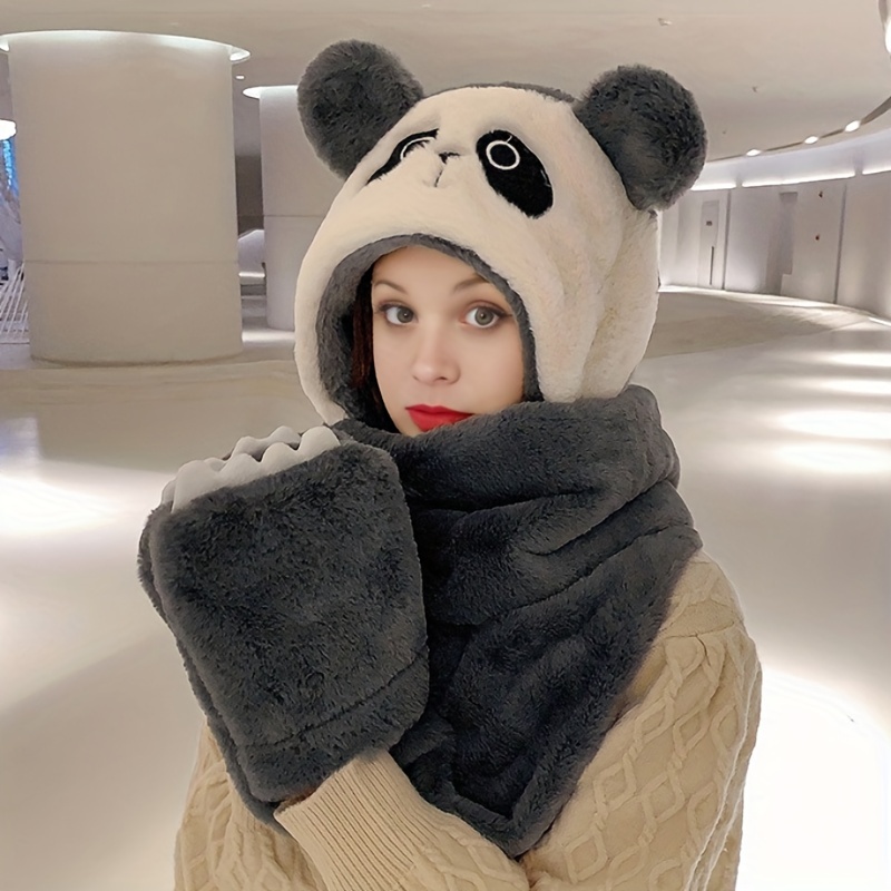 Bonnet panda en peluche 3 en 1 avec écharpe, moufles pour garçons et  filles, Panda noir et blanc : : Mode