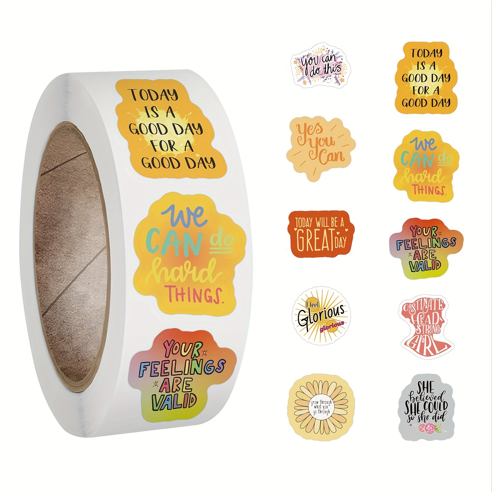 

500pcs/roll, Inspirational Stickers Roll, Inspirational Sticker Decals Water Bottle, Laptop, Phone, Skateboard, Scrapbooking, Gifts Adults Party Supply Favor