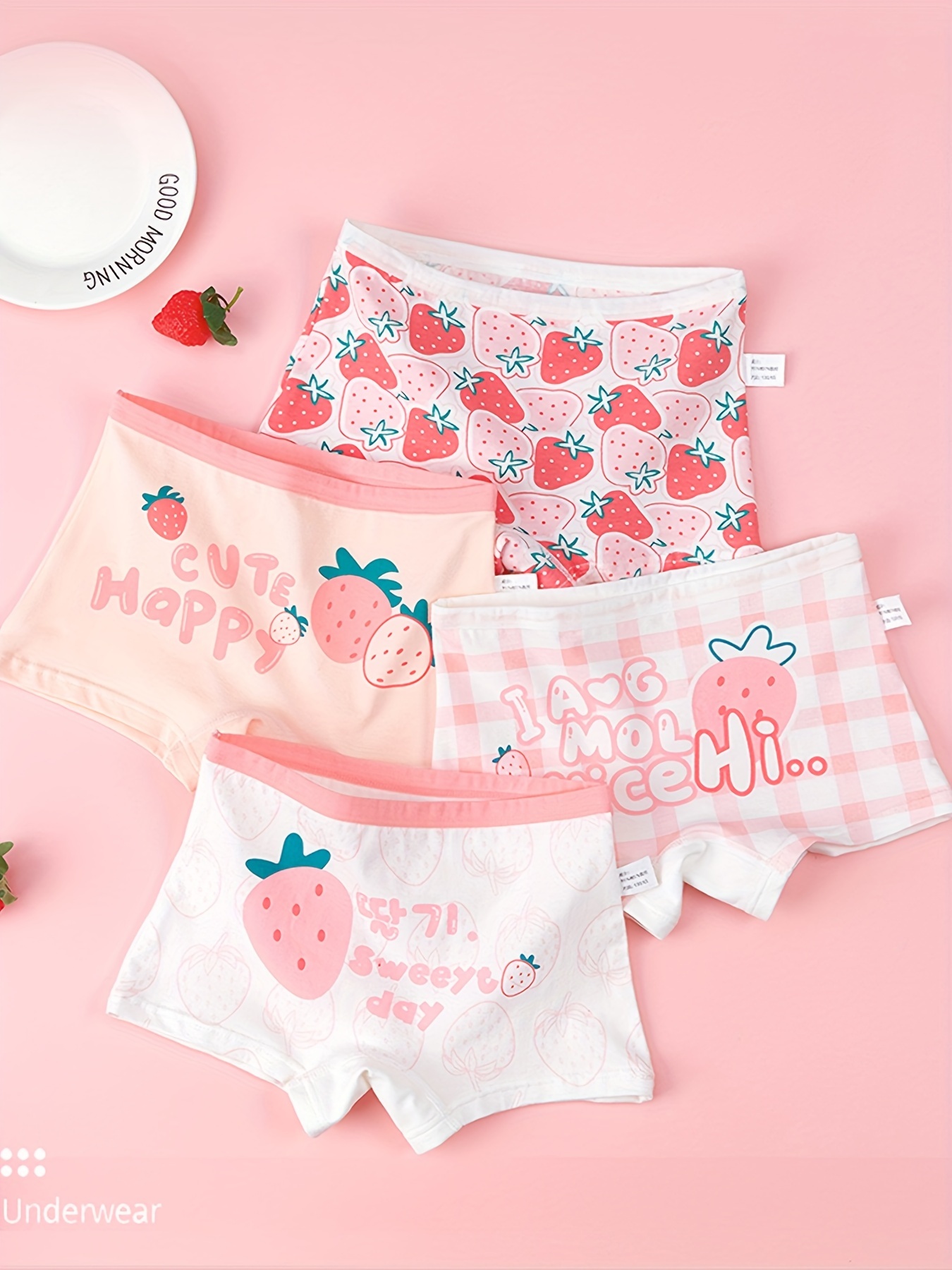 4 Pcs Toddler Girls Underwear Cotton Cute Random Pattern Breathable Boxers  Soft Comfy Girls Underwear