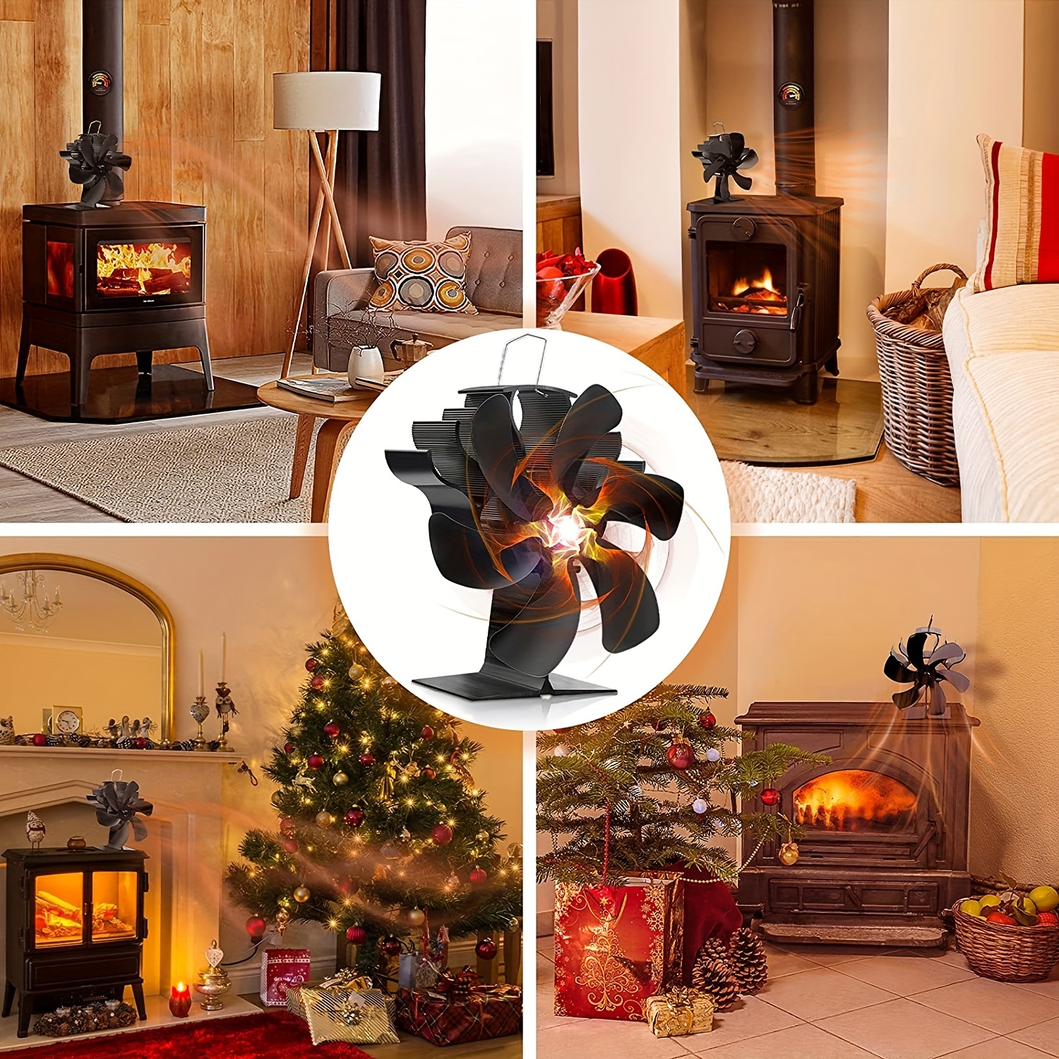  8 Blades Heat Powered Stove Fan - Wood Burning Stove Fireplace  Fan Circulates Warm/Heated Air Eco Stove Fan for Gas/Pellet/Wood/Log Stoves  with Thermometer : Home & Kitchen