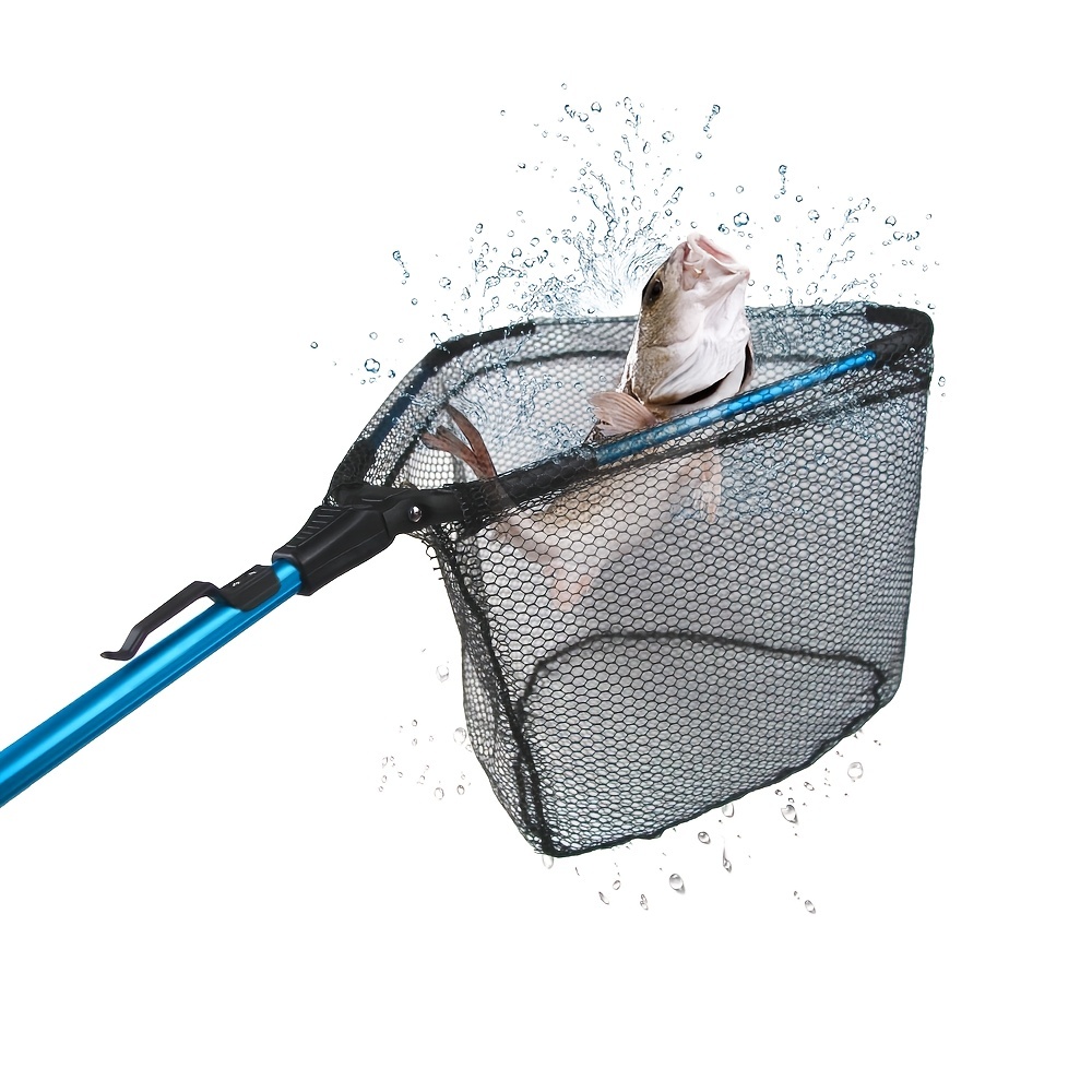 YVLEEN Folding Fishing Net - Foldable Fish Landing Net Robust Aluminum Telescopic Pole Handle and Nylon Mesh 16inch Hoop Size