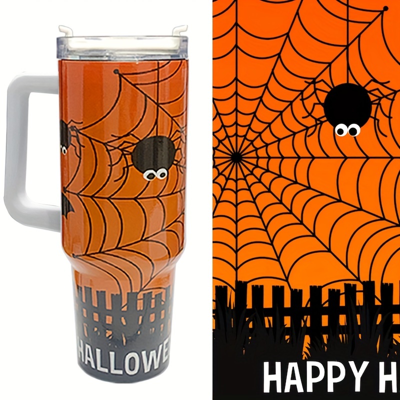 Halloween Theme Tumbler Cup With Handle And Straw Lid Double - Temu