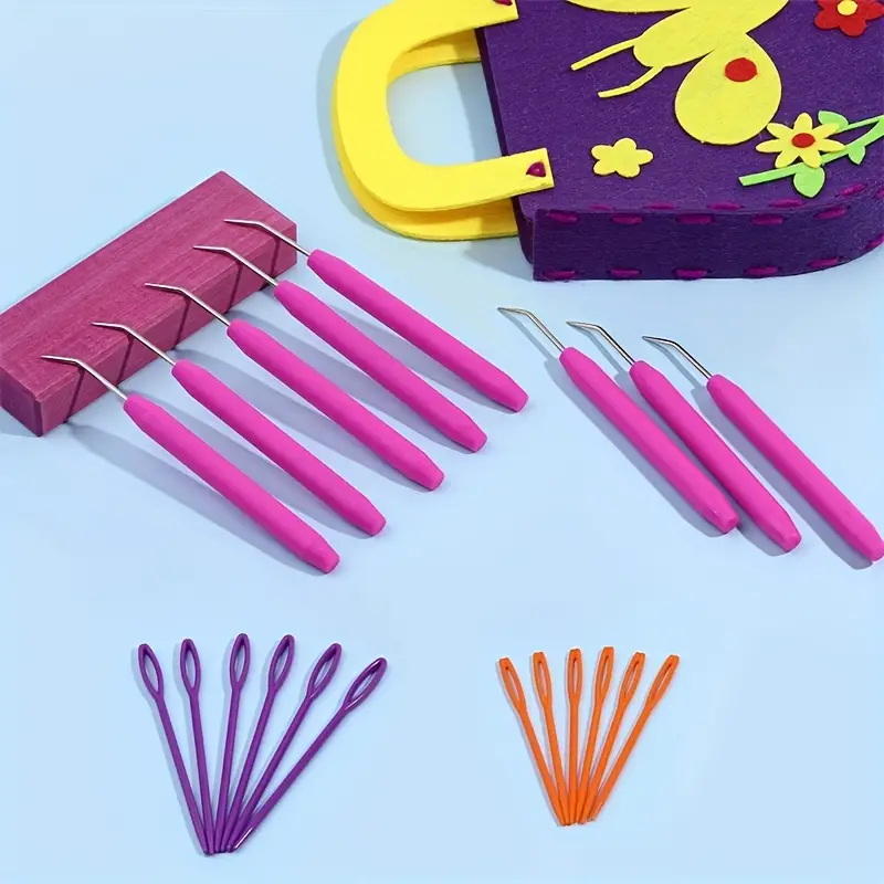 20pcs/set Loom Knit Hook Set, Crochet Needle Hook Kit, 8 Pcs Pink Knitting  Loom Hook With 12 Pcs Colorful Plastic Sewing Needles For Knitting Looms Kn