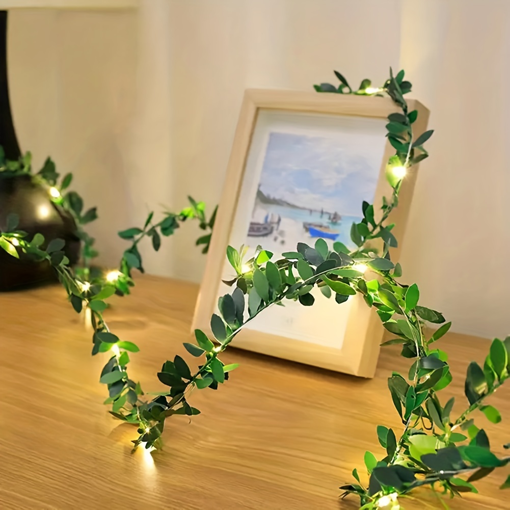 Battery Operated 2/10M Led Artificial Eucalyptus Green Leaf String Lights  Ivy Vine Garland Light for Wedding Party Home Decor