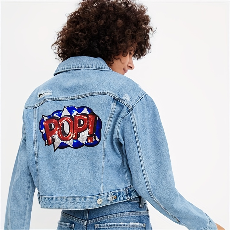 1pc Clothing Diy Large Patch Pop Letters Sequins Embroidered Applique Iron  On Patches For Jackets, Sew On Patches For Clothing Backpacks Jeans T-shirt