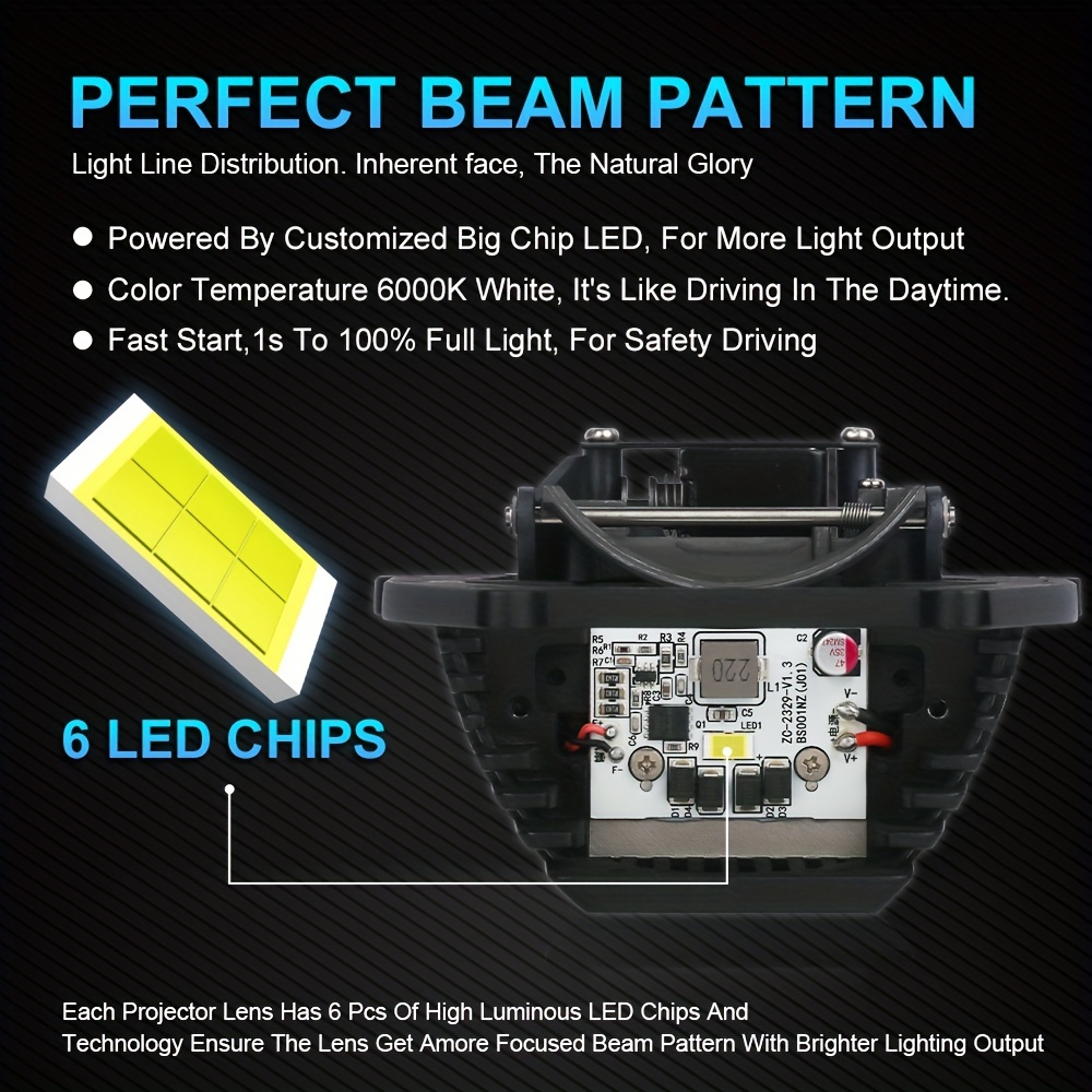 3 Inch Bi LED Projector Lens Retrofit Universal Car Headlight Bulb 100W  30000LM High/Low Beam 6000K LED Car Light Hyperboloid Lens 2PCS