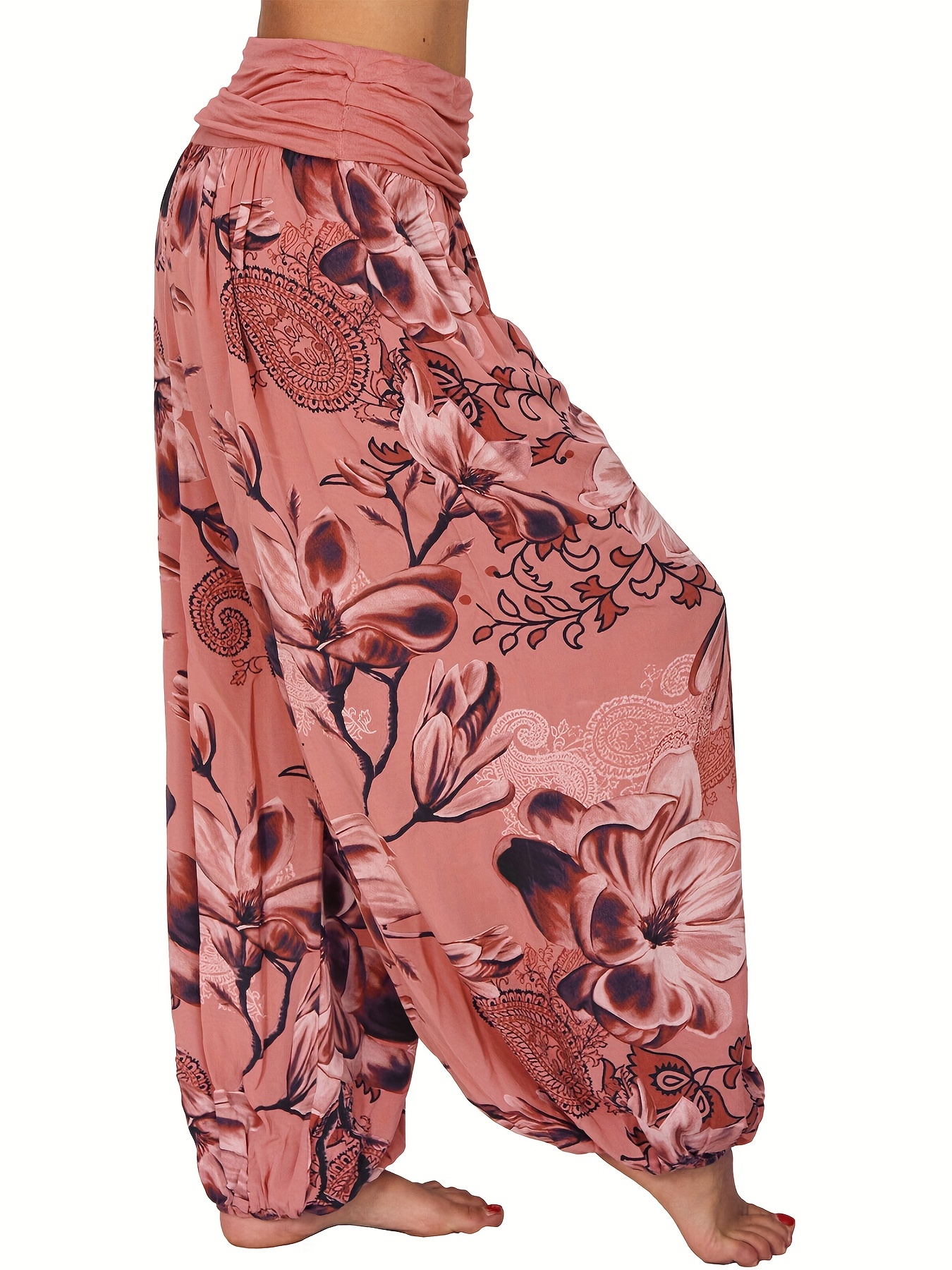 Buy wholesale Bohotusk Pink Teardrop Print Womens Harem Pants Tie Waist ,  Small / Medium (Size 8 - 12)