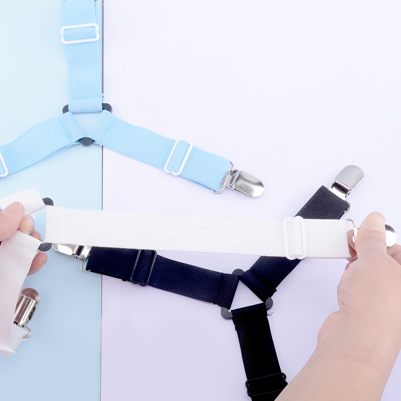EEEkit 4Pcs Bed Sheet Straps, Triangle Non-Slip Mattress Cover Clips  Fastener, Adjustable Suspender Grippers (Black) 